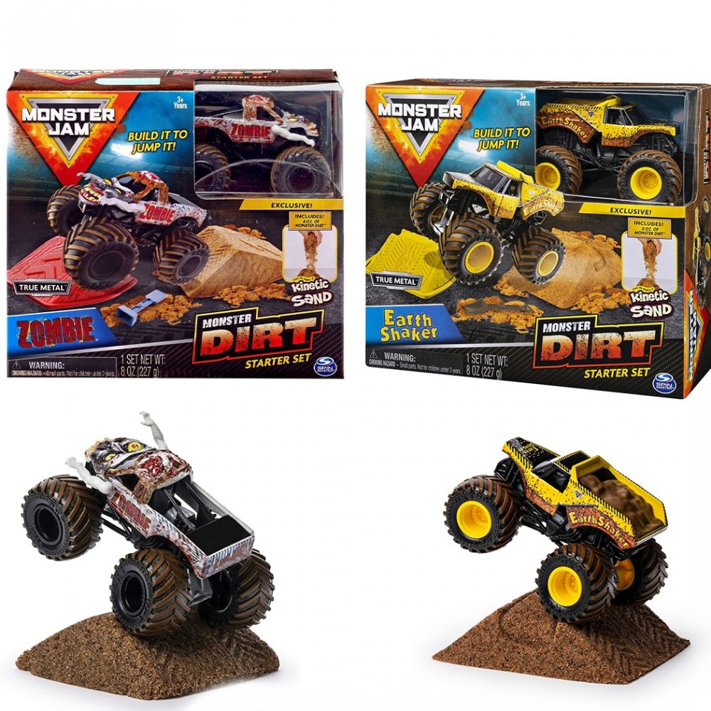 553688 MONSTER JAM DIRT starter set Zombie / Eart Shaker set con rampa y arena