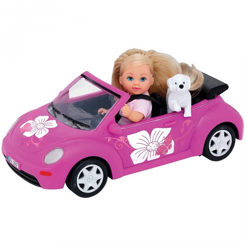 515393 Evi's Beetle coche Evi rosa con perrito SIMBA coche de juguete para niñas