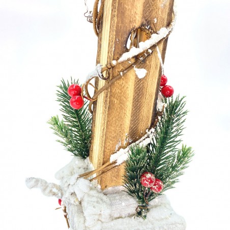 662447 Farola navideña en madera 61cm farol nevado con luz LED cálida