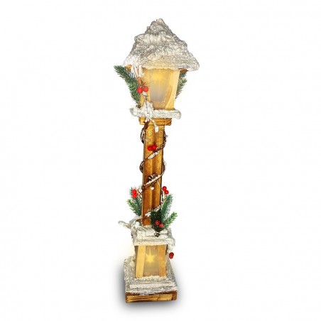 662447 Farola navideña en madera 61cm farol nevado con luz LED cálida