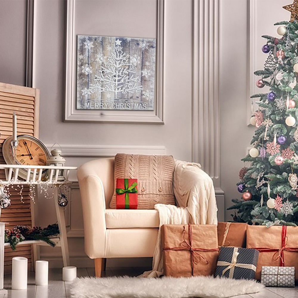 782312 Cuadro navideño ÁRBOL BLANCO con luces...