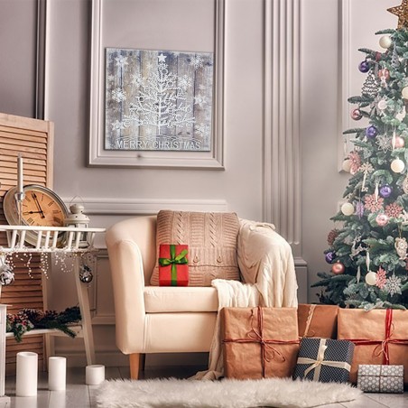 782312 Cuadro navideño ÁRBOL BLANCO con luces 35x35x4 cm Adornos navideños