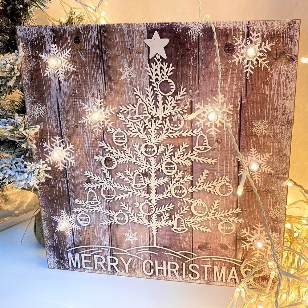 782312 Cuadro navideño ÁRBOL BLANCO con luces...