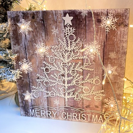782312 Cuadro navideño ÁRBOL BLANCO con luces 35x35x4 cm Adornos navideños