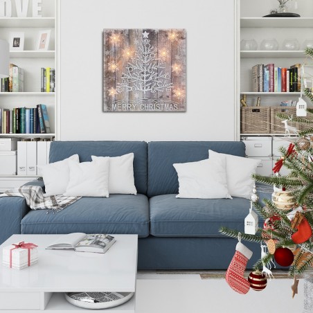 782312 Cuadro navideño ÁRBOL BLANCO con luces 35x35x4 cm Adornos navideños
