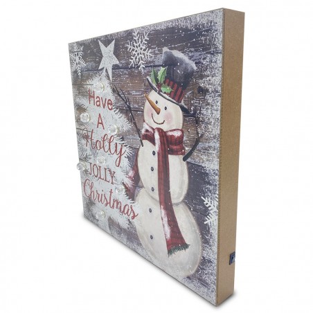 782312 Cuadro de Navidad MUÑECO DE NIEVE con luces 35x35x4 decoracion navideña