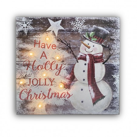 782312 Cuadro de Navidad MUÑECO DE NIEVE con luces 35x35x4 decoracion navideña