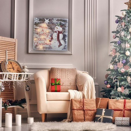782312 Cuadro de Navidad MUÑECO DE NIEVE con luces 35x35x4 decoracion navideña