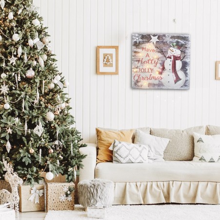 782312 Cuadro de Navidad MUÑECO DE NIEVE con luces 35x35x4 decoracion navideña