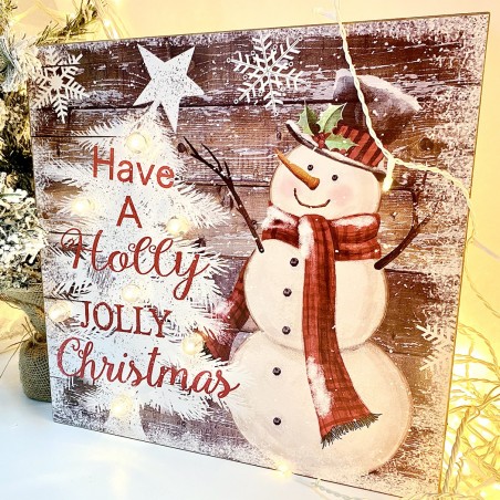 782312 Cuadro de Navidad MUÑECO DE NIEVE con luces 35x35x4 decoracion navideña