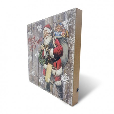 782312 Cuadro de Navidad Papá Noel con luces 35x35x4 cm decoracion navideña