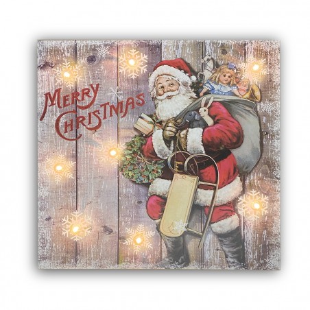 782312 Cuadro de Navidad Papá Noel con luces 35x35x4 cm decoracion navideña