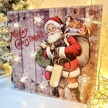 782312 Cuadro de Navidad Papá Noel con luces 35x35x4 cm decoracion navideña