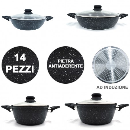 103665 Batería DGBAVARIA 14 pz sartenes y cazuelas NEGRO con cucharones