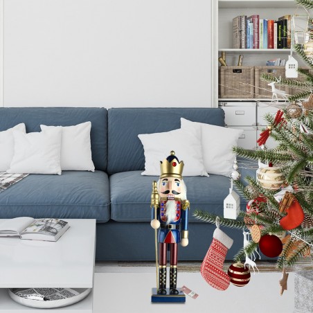 6107089 Soldado cascanuces de madera Azul 36 cm con corona y cetro