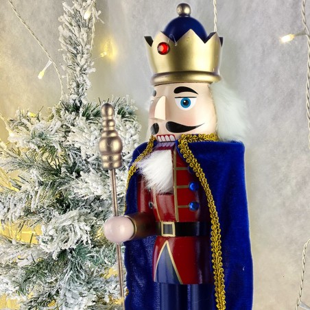 6107140 Soldado cascanuces de madera Azul 36 cm con capa y cetro