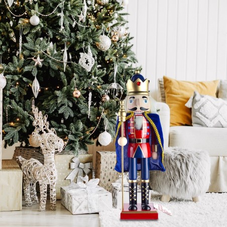 6107140 Soldado cascanuces de madera Azul 36 cm con capa y cetro