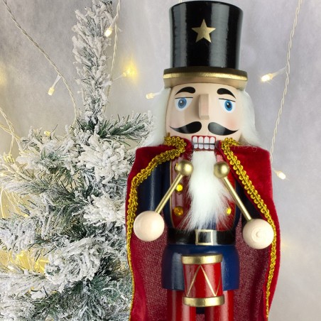 6107140 Soldado cascanuces de madera ROJO 36 cm con decoraciones y tambor