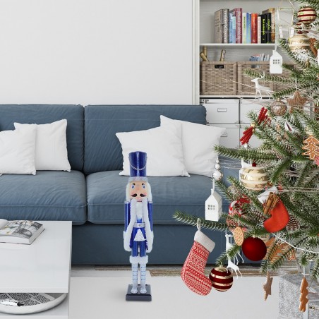 6107113 Soldado cascanuces de madera azul y plateado 55 cm con decoraciones