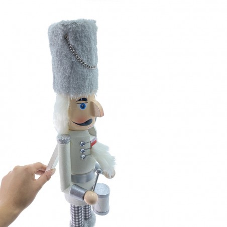 6107113 Soldado cascanuces de madera blanco 55 cm con decoraciones y tambor