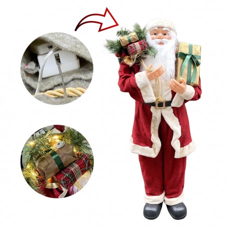 144114 Papá Noel gigante 120 cm con bolsa decoración navideña sonidos y luces