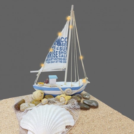 830351 Velero de madera colección estilo marinero con 13 luces LED