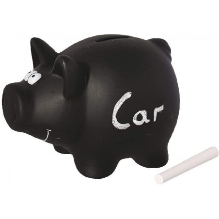 370104 Hucha de cerámica Negra para monedas y billetes con tiza para escribir