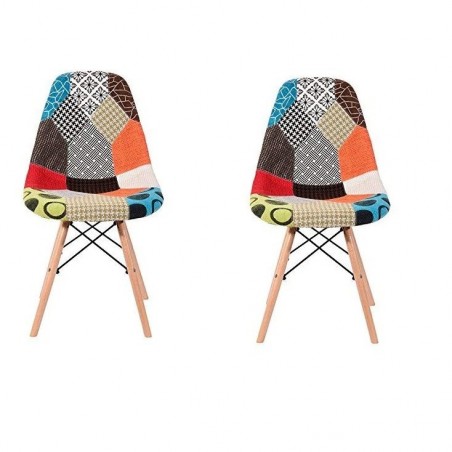 Juego de 2 sillas Fantasy en tejido patchwork 48x54x85cm con patas de madera