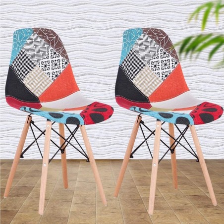Juego de 2 sillas Fantasy en tejido patchwork 48x54x85cm con patas de madera