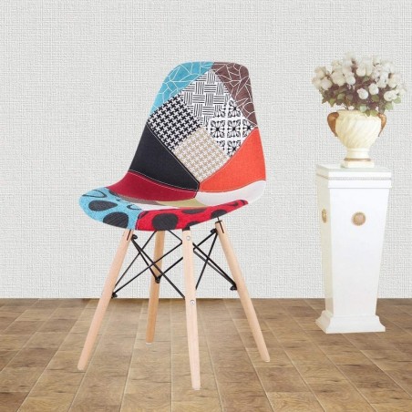 Juego de 2 sillas Fantasy en tejido patchwork 48x54x85cm con patas de madera