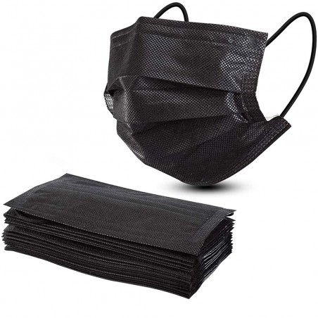 Paquete de 10 mascarillas quirúrgicas NEGRAS con 3 capas y cordones