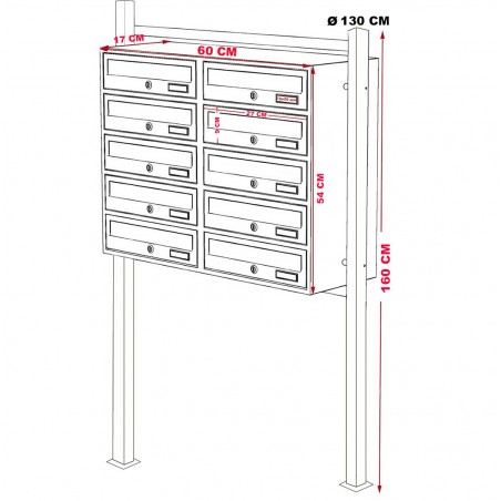 Buzón de 10 plazas grupo de condominio con soporte 160x60x17 cm ANTRACITA