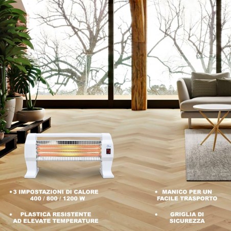 064007 Estufa de cuarzo 1200W 3 elementos de suelo con 3 niveles de calor y asa