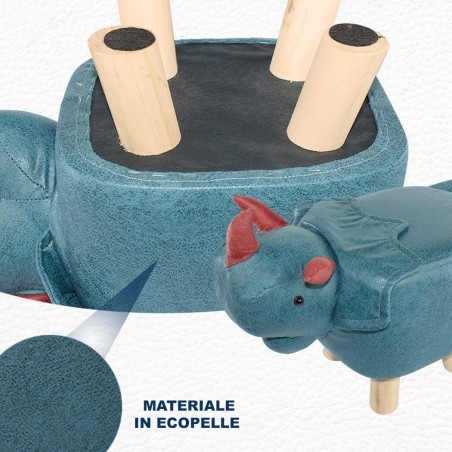 372027 Puf en tejido suave de ecopiel forma de rinoceronte en madera 47x25xh28cm