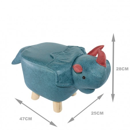 372027 Puf en tejido suave de ecopiel forma de rinoceronte en madera 47x25xh28cm
