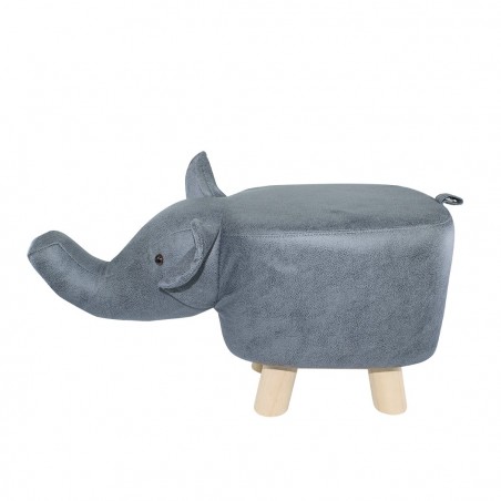 372027 Puf en tejido suave de ecopiel forma de elefante en madera 47x25xH28cm