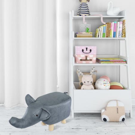 372027 Puf en tejido suave de ecopiel forma de elefante en madera 47x25xH28cm