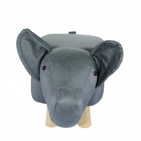 372027 Puf en tejido suave de ecopiel forma de elefante en madera 47x25xH28cm