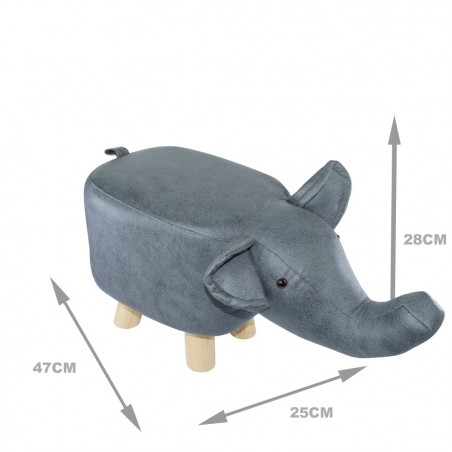 372027 Puf en tejido suave de ecopiel forma de elefante en madera 47x25xH28cm