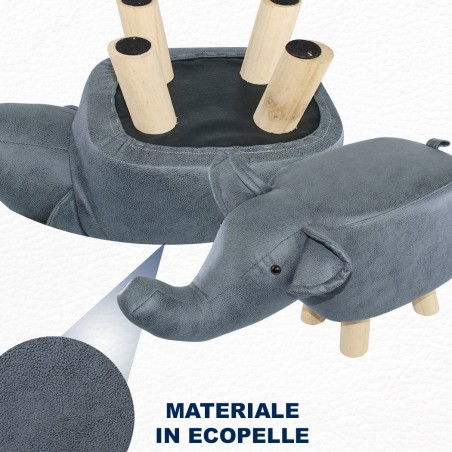 372027 Puf en tejido suave de ecopiel forma de elefante en madera 47x25xH28cm