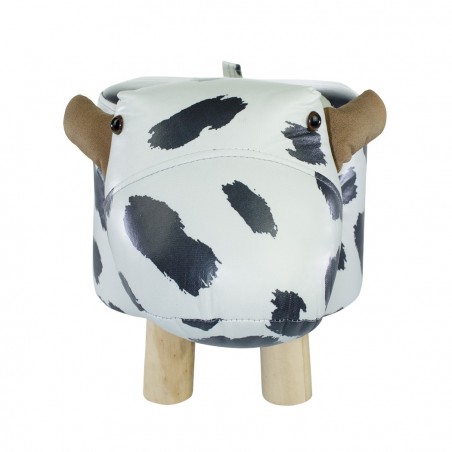 372027 Puf en tejido suave de ecopiel forma de Vaca en madera 47x25xH28cm