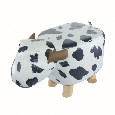 372027 Puf en tejido suave de ecopiel forma de Vaca en madera 47x25xH28cm
