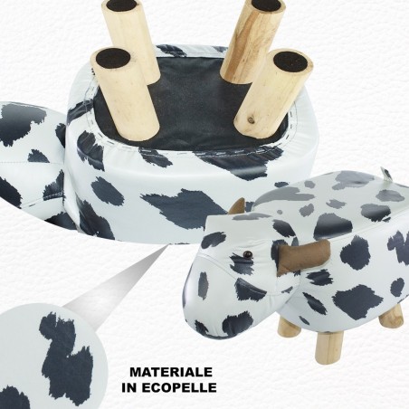 372027 Puf en tejido suave de ecopiel forma de Vaca en madera 47x25xH28cm