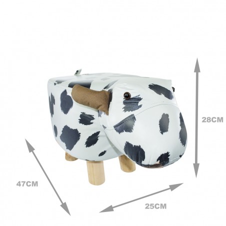 372027 Puf en tejido suave de ecopiel forma de Vaca en madera 47x25xH28cm