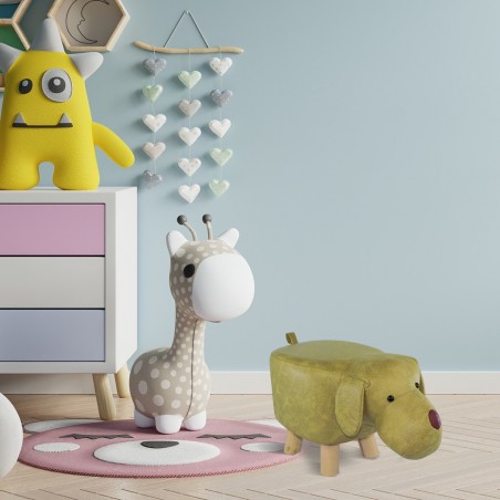 372027 Puf en tejido suave de ecopiel forma de Perrito en madera 47x25xH28cm