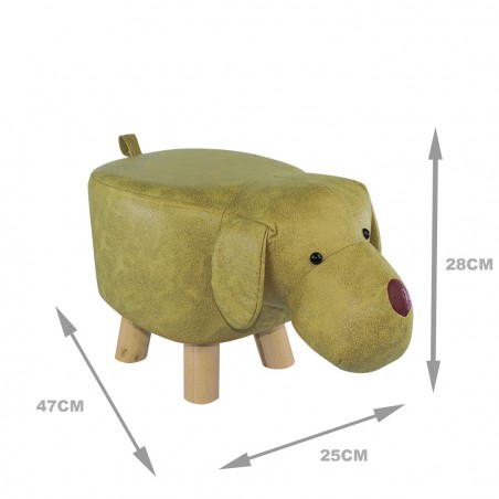 372027 Puf en tejido suave de ecopiel forma de Perrito en madera 47x25xH28cm