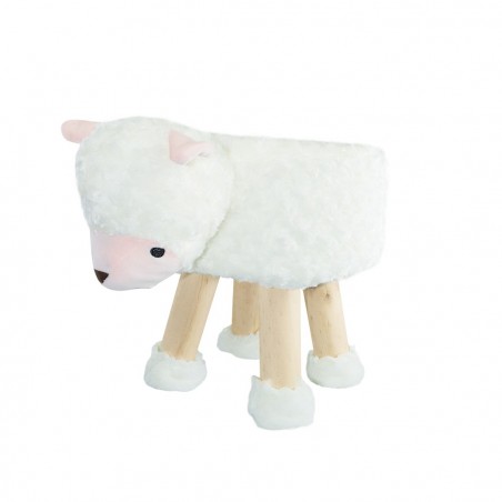 372025 Puf en tejido suave y blandito forma de Oveja en madera 40x27xH30cm