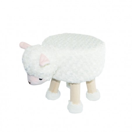 372025 Puf en tejido suave y blandito forma de Oveja en madera 40x27xH30cm
