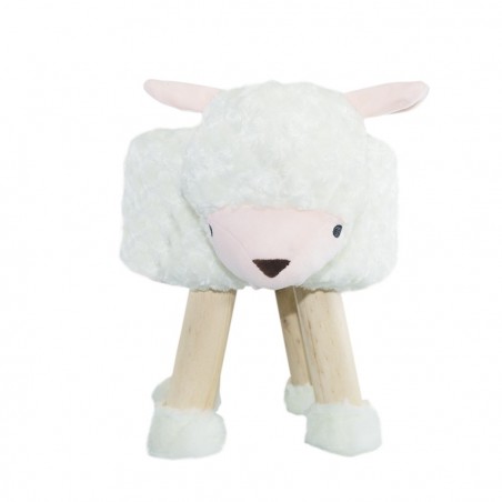 372025 Puf en tejido suave y blandito forma de Oveja en madera 40x27xH30cm