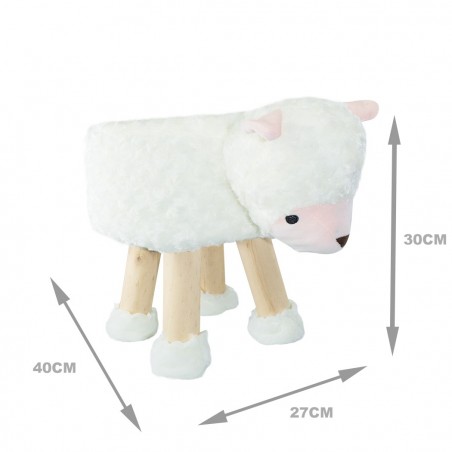 372025 Puf en tejido suave y blandito forma de Oveja en madera 40x27xH30cm